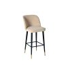 Sleek and simple silhouette bar stool in beige velvet upholstery