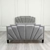 Art deco style bed with grey velvet upholstery