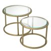 Side table with brass finish frame and sleek glass top