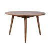 three-legged round wooden dining table