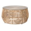 Natural looking coffee table in rattan design with glass top