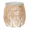 Natural looking side table in rattan design with glass top