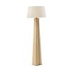 Floor lamp with a sculptural base and white linen shade