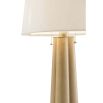 Floor lamp with a sculptural base and white linen shade