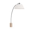 Elegant floor lamp with travertine base and arched black metal frame