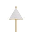 Sophisticated brass lamp with conical shade of matte swirl glass