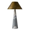 Cone shaped, grey, marble lamp with a gold steel lampshade