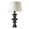 Black side lamp with sculpted wooden silhouette