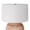 Bulbous carved wooden lamp in white-washed terracotta