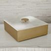 Brass finish trinket box with round handle and alabaster lid