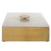 Brass finish trinket box with round handle and alabaster lid