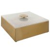 Brass finish trinket box with round handle and alabaster lid