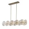 Beautiful brass chandelier with bubbled glass discs diffusing the light of 10 bulbs