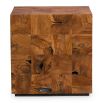 Teak wooden side table with square inlay design