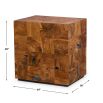 Teak wooden side table with square inlay design