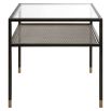 Industrial-style side table with glass top and mesh shelf