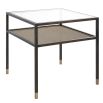 Industrial style side table with glass top and mesh shelf