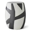 Elegant black and white stool/side table with abstract stroke design