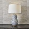 Black and white carved textured lamp with hardback drum shade