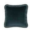 Black cushion with blue and brown swirls and fringe detail