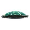 Green cushion with swirl design and grey fringe