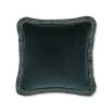 Green cushion with swirl design and grey fringe