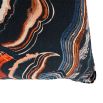 Black cushion with blue and orange swirl pattern