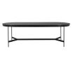 Sleek black oblong dining table with gently curved edges 