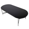 Sleek black oblong dining table with gently curved edges 