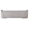 upholstered grey bench with curved edges