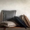 Velvet cushion with soft fringing