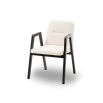 Modern dining chair with black wood arms and cream upholstery