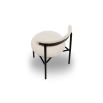 White and black minimalist dining chairs with boucle upholstered back rest and round seat