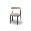 set of two dining chairs with black frame and boucle upholstered back rest and round seat