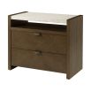 Two drawer bedside table with concrete effect top and dark brown finish