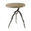 Light brown round top side table with branch-like bronze base