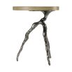 Light brown round top side table with branch-like bronze base