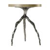 Light brown round top side table with branch-like bronze base