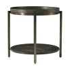 Charcoal finish round side table with tray top and dark brass frame