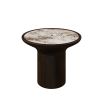 Stylish brown wooden side table with marble top inlay