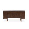 Dark brown wood veneered sideboard with brass handles and frame