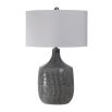 Blue-grey glazed ceramic lamp with hardback shade