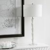 White table lamp with crystal foot and nickel plate details