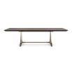 Extendable dining table with brass base and sleek brown tabletop