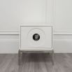 A white lacquer side table with large door and acrylic handle 