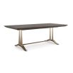 Extendable dining table with brass base and sleek brown tabletop