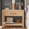 Single drawer bedside table with lower shelf in elegant light wood finish