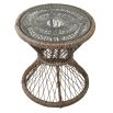 Brown rattan hourglass-shaped side table