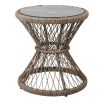 Brown rattan hourglass-shaped side table