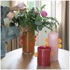 Glass cylindrical pink vase with orange detailing